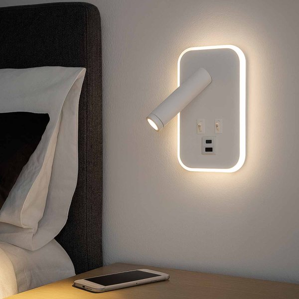 Applique LED Tanik blanche avec port USB intégré, fonctionnelle et décorative